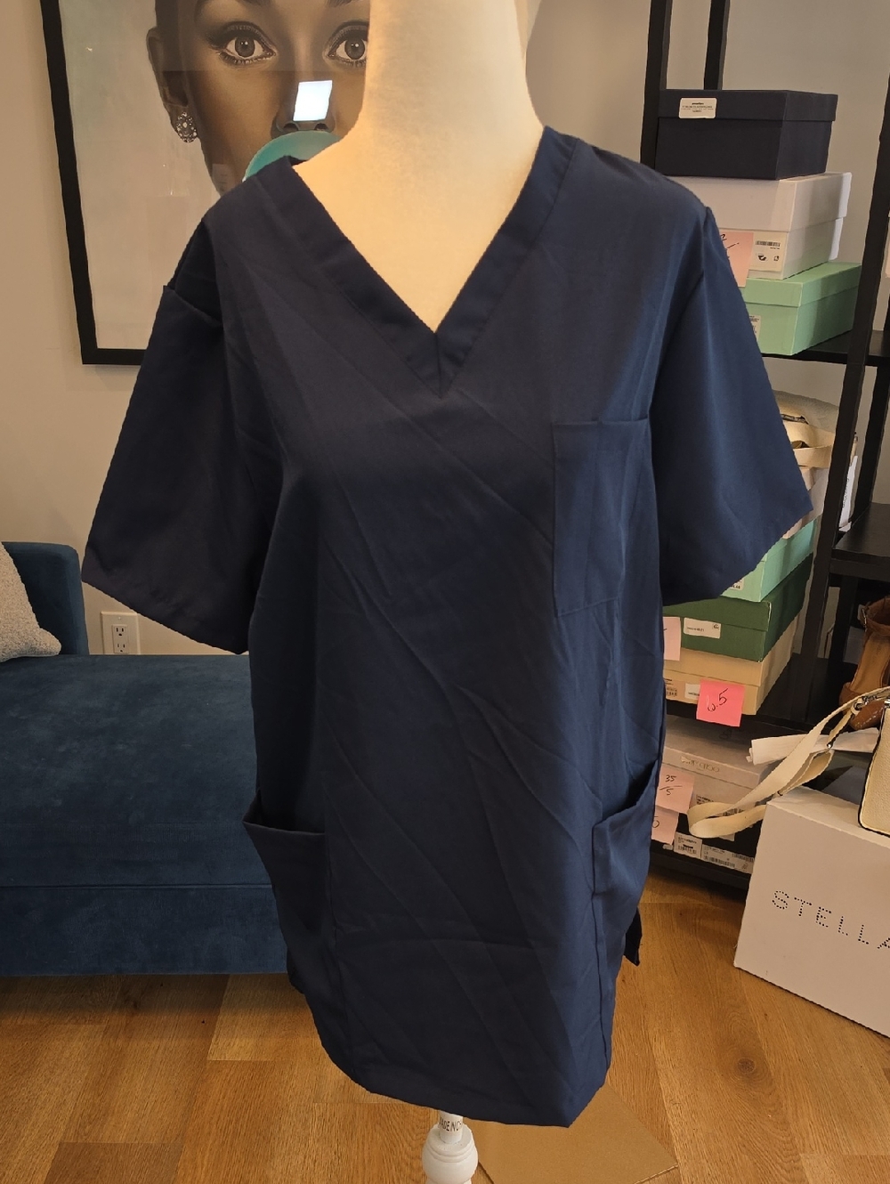 Women's Navy V-Neck Medical Scrub Top